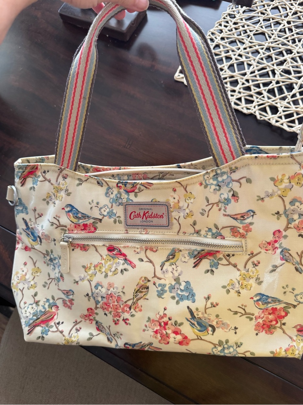 Cath Kidston Cream Tote with Multicolor Floral & Bird Print